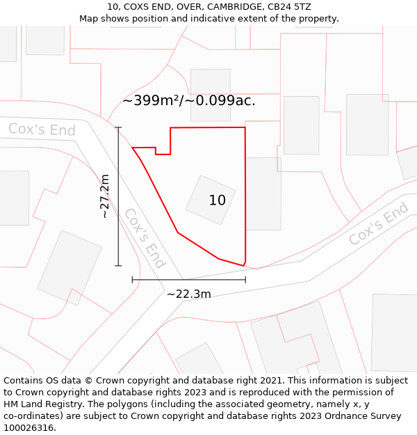 10, COXS END, OVER, CAMBRIDGE, CB24 5TZ: Plot and title map