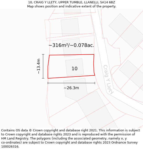 10, CRAIG Y LLETY, UPPER TUMBLE, LLANELLI, SA14 6BZ: Plot and title map