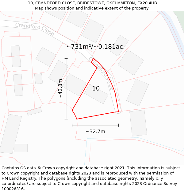 10, CRANDFORD CLOSE, BRIDESTOWE, OKEHAMPTON, EX20 4HB: Plot and title map