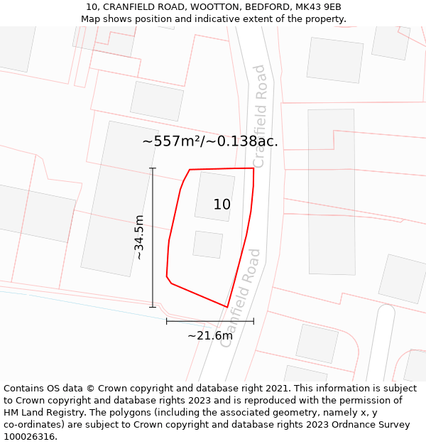 10, CRANFIELD ROAD, WOOTTON, BEDFORD, MK43 9EB: Plot and title map