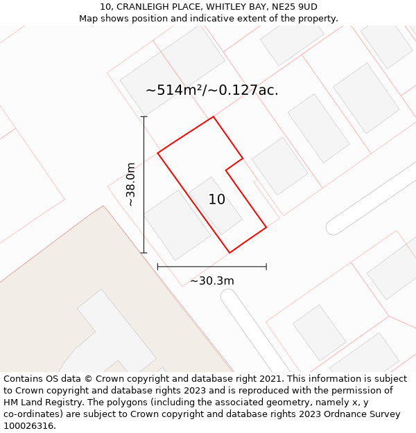 10, CRANLEIGH PLACE, WHITLEY BAY, NE25 9UD: Plot and title map