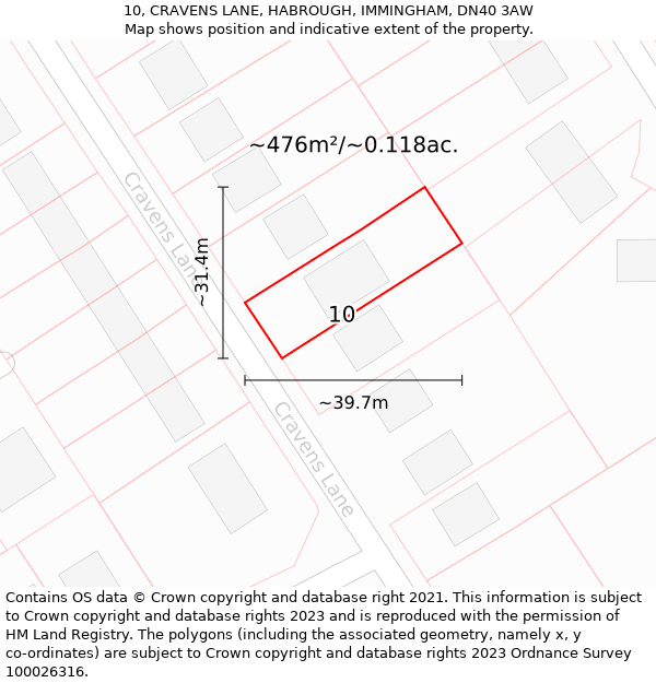 10, CRAVENS LANE, HABROUGH, IMMINGHAM, DN40 3AW: Plot and title map