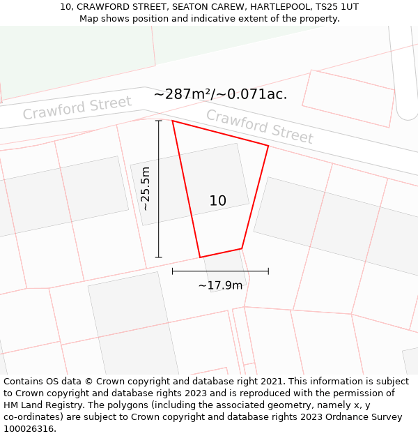 10, CRAWFORD STREET, SEATON CAREW, HARTLEPOOL, TS25 1UT: Plot and title map