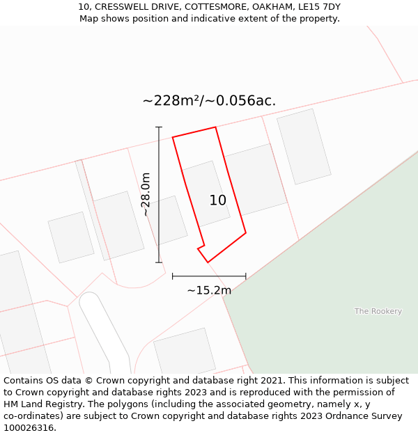 10, CRESSWELL DRIVE, COTTESMORE, OAKHAM, LE15 7DY: Plot and title map