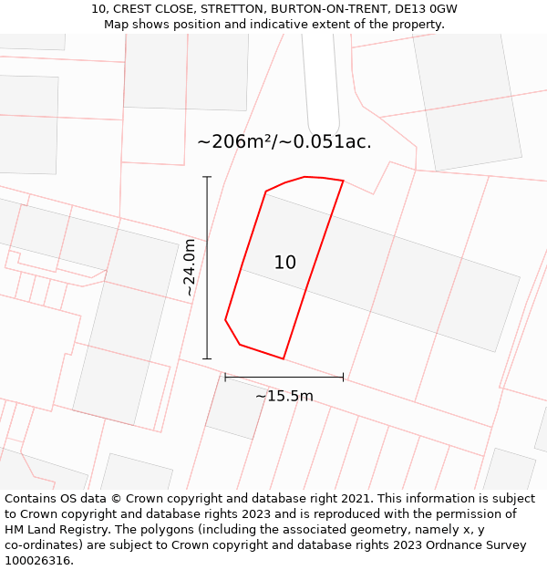 10, CREST CLOSE, STRETTON, BURTON-ON-TRENT, DE13 0GW: Plot and title map