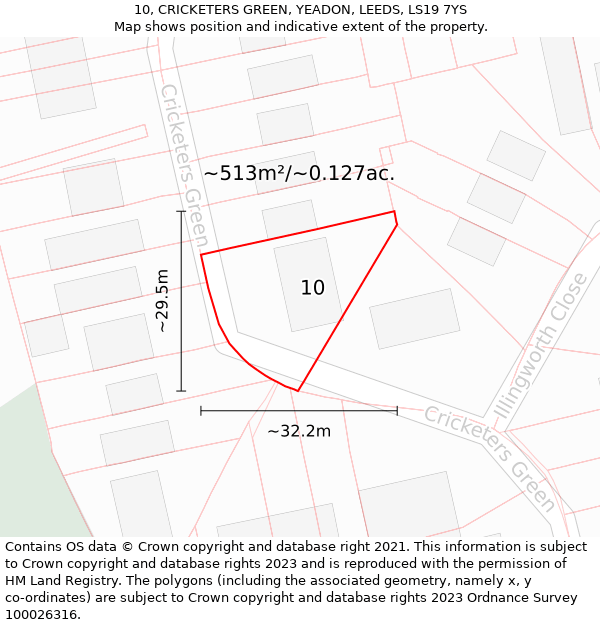 10, CRICKETERS GREEN, YEADON, LEEDS, LS19 7YS: Plot and title map