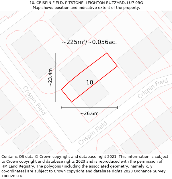 10, CRISPIN FIELD, PITSTONE, LEIGHTON BUZZARD, LU7 9BG: Plot and title map