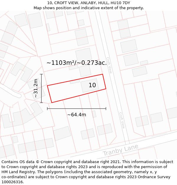 10, CROFT VIEW, ANLABY, HULL, HU10 7DY: Plot and title map