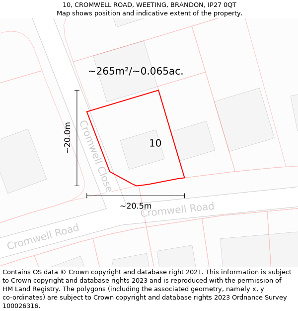 10, CROMWELL ROAD, WEETING, BRANDON, IP27 0QT: Plot and title map