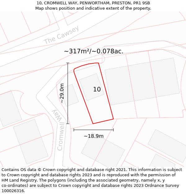 10, CROMWELL WAY, PENWORTHAM, PRESTON, PR1 9SB: Plot and title map