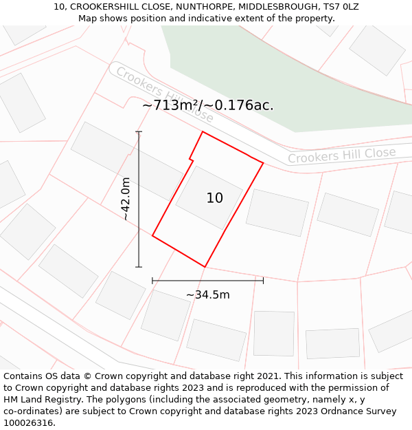 10, CROOKERSHILL CLOSE, NUNTHORPE, MIDDLESBROUGH, TS7 0LZ: Plot and title map