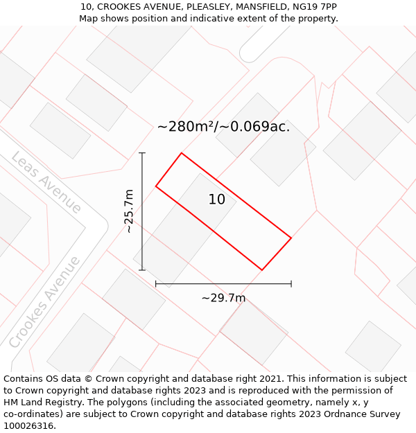 10, CROOKES AVENUE, PLEASLEY, MANSFIELD, NG19 7PP: Plot and title map