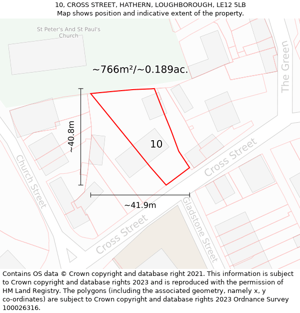 10, CROSS STREET, HATHERN, LOUGHBOROUGH, LE12 5LB: Plot and title map