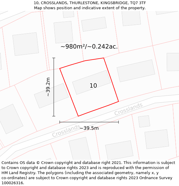 10, CROSSLANDS, THURLESTONE, KINGSBRIDGE, TQ7 3TF: Plot and title map