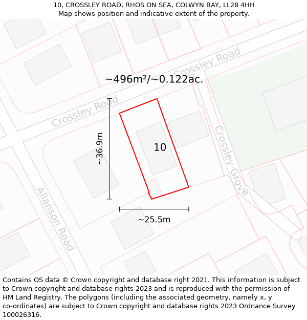 10, CROSSLEY ROAD, RHOS ON SEA, COLWYN BAY, LL28 4HH: Plot and title map