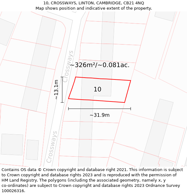 10, CROSSWAYS, LINTON, CAMBRIDGE, CB21 4NQ: Plot and title map