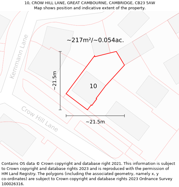 10, CROW HILL LANE, GREAT CAMBOURNE, CAMBRIDGE, CB23 5AW: Plot and title map