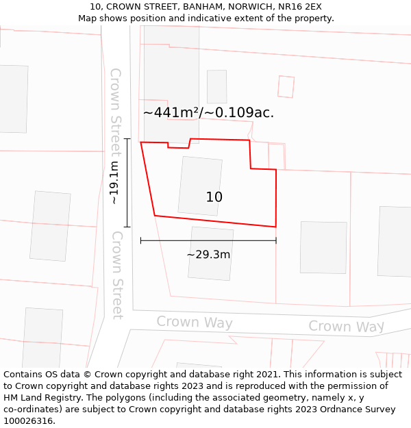10, CROWN STREET, BANHAM, NORWICH, NR16 2EX: Plot and title map