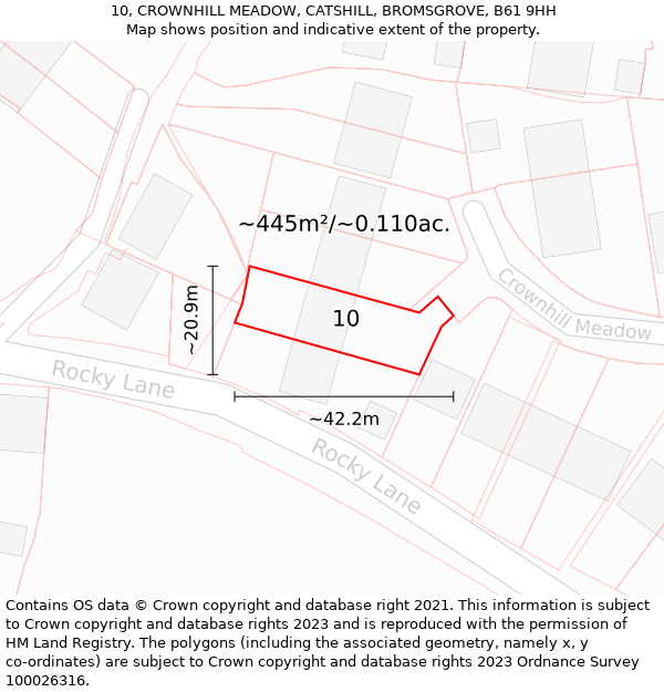 10, CROWNHILL MEADOW, CATSHILL, BROMSGROVE, B61 9HH: Plot and title map