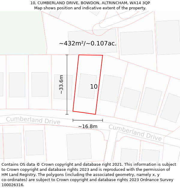 10, CUMBERLAND DRIVE, BOWDON, ALTRINCHAM, WA14 3QP: Plot and title map