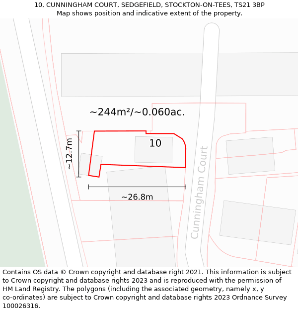 10, CUNNINGHAM COURT, SEDGEFIELD, STOCKTON-ON-TEES, TS21 3BP: Plot and title map