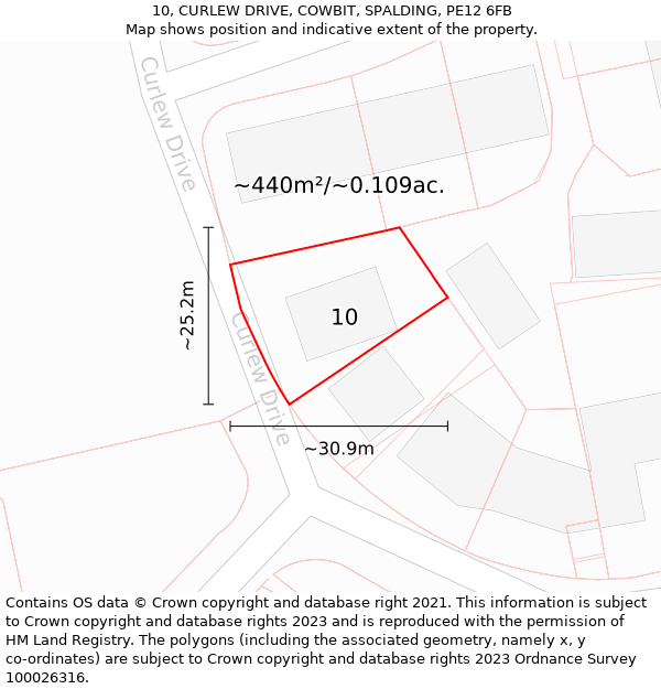 10, CURLEW DRIVE, COWBIT, SPALDING, PE12 6FB: Plot and title map