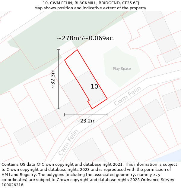 10, CWM FELIN, BLACKMILL, BRIDGEND, CF35 6EJ: Plot and title map