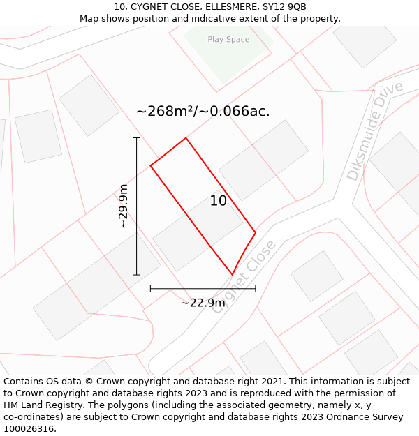 10, CYGNET CLOSE, ELLESMERE, SY12 9QB: Plot and title map