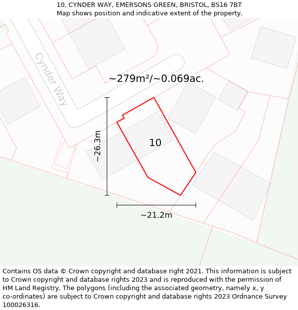 10, CYNDER WAY, EMERSONS GREEN, BRISTOL, BS16 7BT: Plot and title map