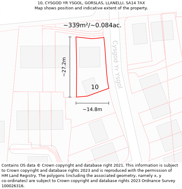 10, CYSGOD YR YSGOL, GORSLAS, LLANELLI, SA14 7AX: Plot and title map