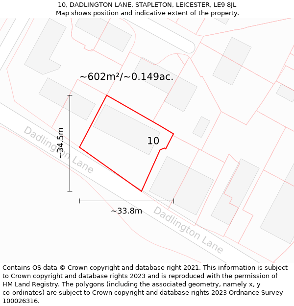 10, DADLINGTON LANE, STAPLETON, LEICESTER, LE9 8JL: Plot and title map