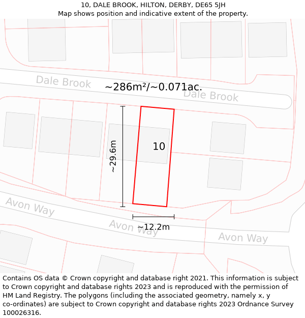 10, DALE BROOK, HILTON, DERBY, DE65 5JH: Plot and title map