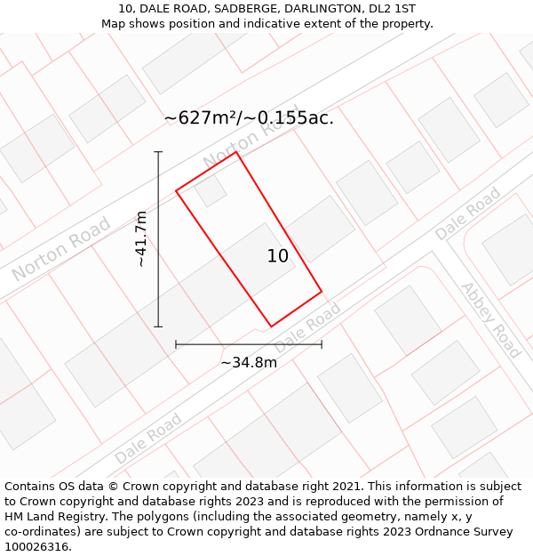 10, DALE ROAD, SADBERGE, DARLINGTON, DL2 1ST: Plot and title map