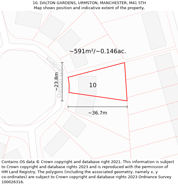 10, DALTON GARDENS, URMSTON, MANCHESTER, M41 5TH: Plot and title map