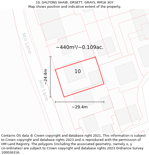 10, DALTONS SHAW, ORSETT, GRAYS, RM16 3GY: Plot and title map