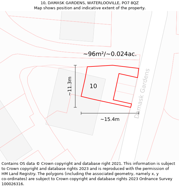 10, DAMASK GARDENS, WATERLOOVILLE, PO7 8QZ: Plot and title map