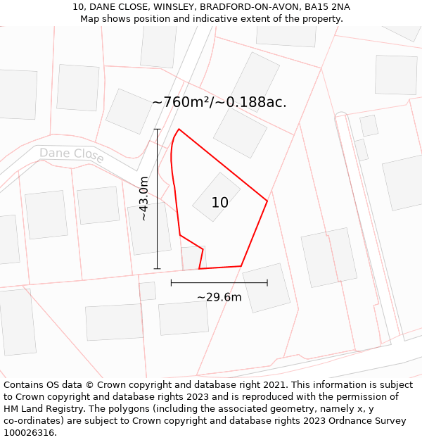 10, DANE CLOSE, WINSLEY, BRADFORD-ON-AVON, BA15 2NA: Plot and title map