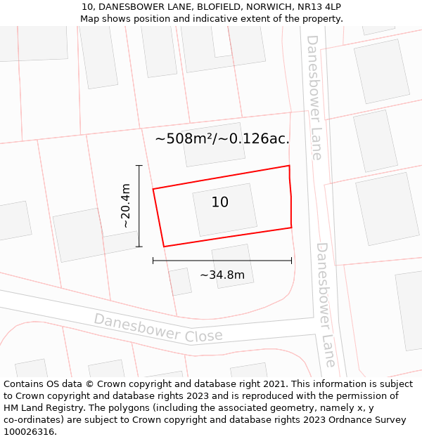 10, DANESBOWER LANE, BLOFIELD, NORWICH, NR13 4LP: Plot and title map