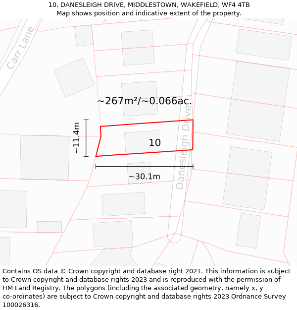 10, DANESLEIGH DRIVE, MIDDLESTOWN, WAKEFIELD, WF4 4TB: Plot and title map