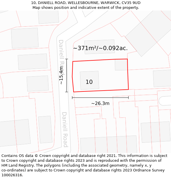 10, DANIELL ROAD, WELLESBOURNE, WARWICK, CV35 9UD: Plot and title map