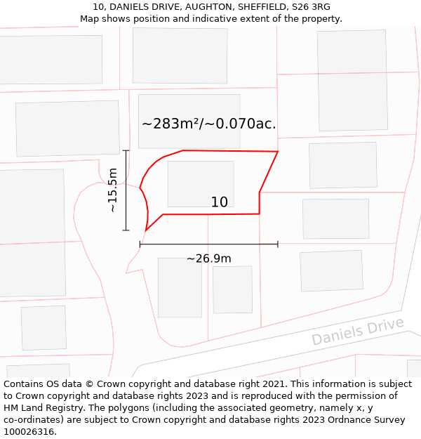 10, DANIELS DRIVE, AUGHTON, SHEFFIELD, S26 3RG: Plot and title map