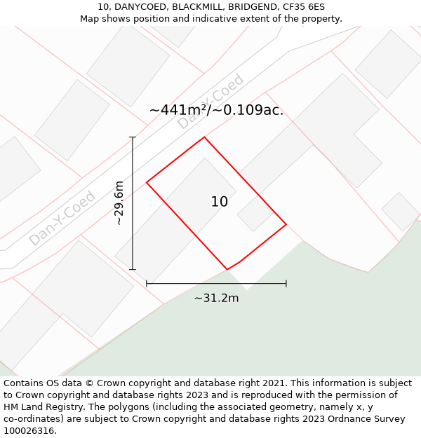 10, DANYCOED, BLACKMILL, BRIDGEND, CF35 6ES: Plot and title map