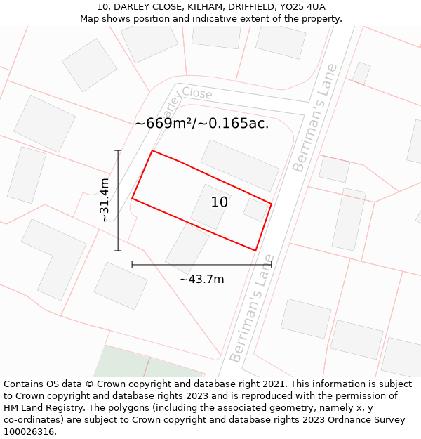 10, DARLEY CLOSE, KILHAM, DRIFFIELD, YO25 4UA: Plot and title map