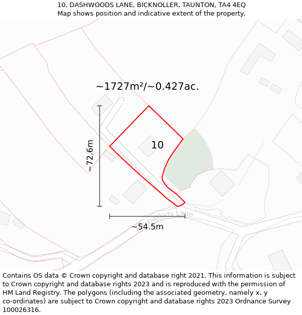 10, DASHWOODS LANE, BICKNOLLER, TAUNTON, TA4 4EQ: Plot and title map