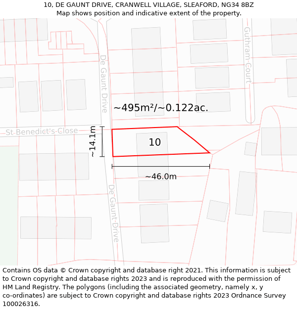 10, DE GAUNT DRIVE, CRANWELL VILLAGE, SLEAFORD, NG34 8BZ: Plot and title map