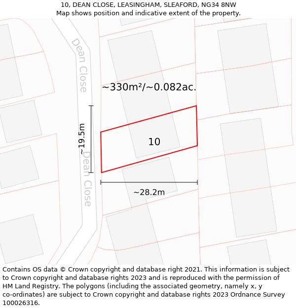 10, DEAN CLOSE, LEASINGHAM, SLEAFORD, NG34 8NW: Plot and title map