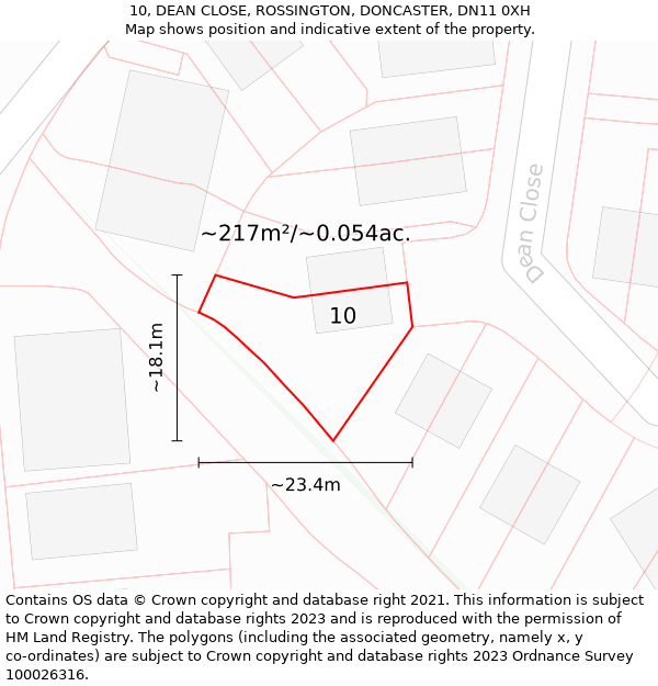 10, DEAN CLOSE, ROSSINGTON, DONCASTER, DN11 0XH: Plot and title map