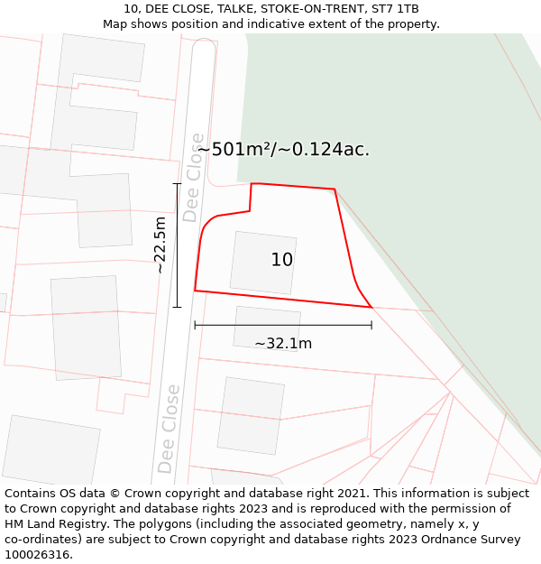 10, DEE CLOSE, TALKE, STOKE-ON-TRENT, ST7 1TB: Plot and title map