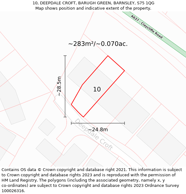 10, DEEPDALE CROFT, BARUGH GREEN, BARNSLEY, S75 1QG: Plot and title map