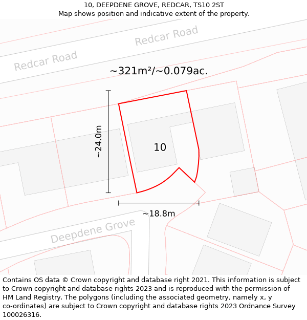 10, DEEPDENE GROVE, REDCAR, TS10 2ST: Plot and title map